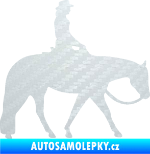 Samolepka Kůň 082 pravá kovbojka na koni 3D karbon bílý