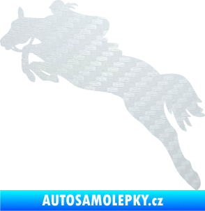 Samolepka Kůň 084 levá s jezdkyní 3D karbon bílý