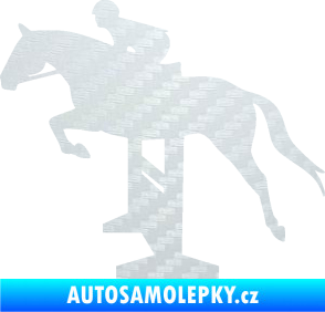 Samolepka Kůň 090 levá skok přes překážku 3D karbon bílý