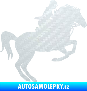 Samolepka Kůň 091 pravá skok 3D karbon bílý