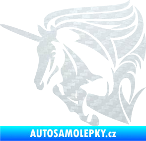 Samolepka Kůň jednorožec 001 levá 3D karbon bílý