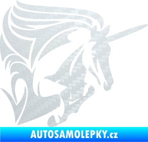 Samolepka Kůň jednorožec 001 pravá 3D karbon bílý