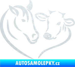 Samolepka Kůň s kravičkou v srdíčku levá láska ke zvířatům 3D karbon bílý
