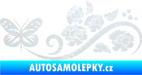 Samolepka Květina dekor 015 levá s motýlem 3D karbon bílý