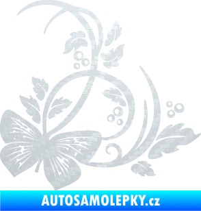 Samolepka Květina dekor 046 pravá motýl 3D karbon bílý