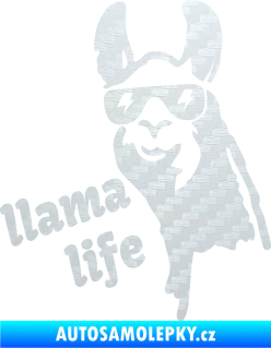 Samolepka Lama 004 llama life 3D karbon bílý