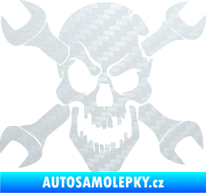 Samolepka Lebka 015 pravá zkřížené klíče 3D karbon bílý