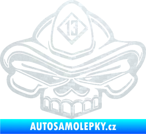 Samolepka Lebka 017 hasič 3D karbon bílý