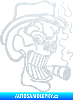 Samolepka Lebka 020 pravá crazy s cigaretou 3D karbon bílý