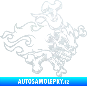 Samolepka Lebka 022 pravá kosti v plamenech 3D karbon bílý