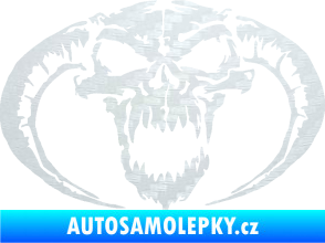 Samolepka Lebka 027 levá se zahnutými rohy 3D karbon bílý