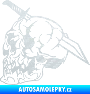 Samolepka Lebka 031 levá probodnutá nožem 3D karbon bílý