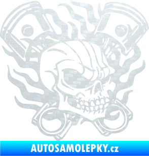 Samolepka Lebka 048 pravá písty a plameny 3D karbon bílý