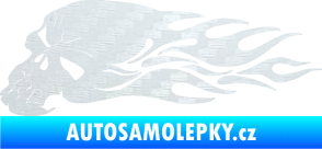 Samolepka Lebka 050 levá v plamenech 3D karbon bílý