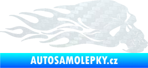 Samolepka Lebka 050 pravá v plamenech 3D karbon bílý