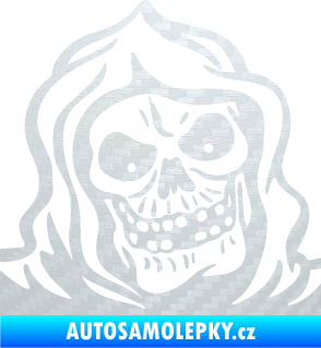 Samolepka Lebka 057 pravá v kápi 3D karbon bílý