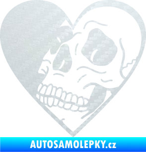 Samolepka Lebka 062 levá v srdíčku 3D karbon bílý