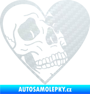Samolepka Lebka 062 pravá v srdíčku 3D karbon bílý
