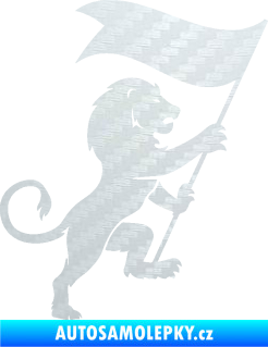 Samolepka Lev heraldika 005 pravá s praporem 3D karbon bílý