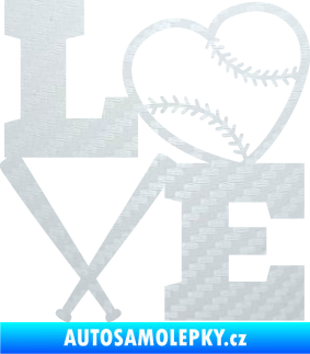 Samolepka Love baseball 3D karbon bílý