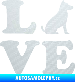 Samolepka Love nápis s pejskem 3D karbon bílý