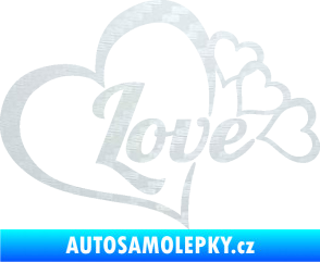 Samolepka Love nápis se srdíčky 3D karbon bílý