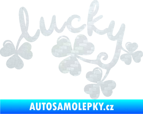 Samolepka Lucky nápis štěstí se čtyřlístky 3D karbon bílý