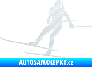 Samolepka Lyžařka 001 levá běh na lyžích 3D karbon bílý