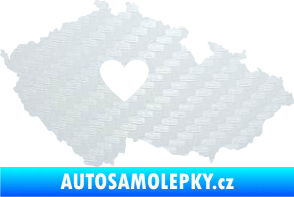 Samolepka Mapa České republiky 002 srdce 3D karbon bilý
