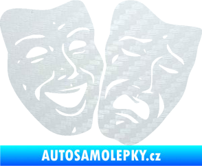Samolepka Masky tváře 001 pravá veselý a smutný 3D karbon bílý