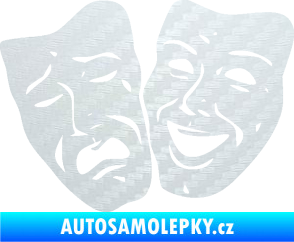 Samolepka Masky tváře 001 levá veselý a smutný 3D karbon bílý
