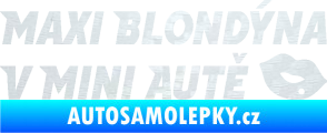 Samolepka Maxi blondýna v mini autě nápis s pusou 3D karbon bílý