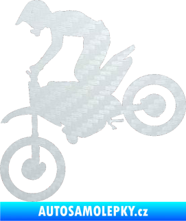 Samolepka Motorka 015 levá motokros 3D karbon bílý
