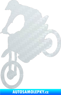 Samolepka Motorka 016 levá motokros 3D karbon bílý