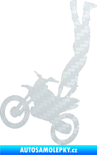 Samolepka Motorka 019 levá motokros freestyle akrobacie na motorce 3D karbon bílý