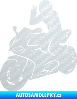 Samolepka Motorkář 006 levá 3D karbon bílý
