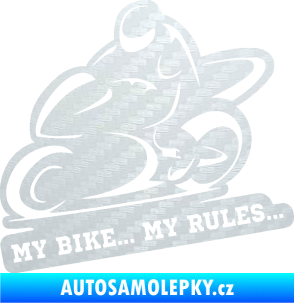 Samolepka Motorkář 012 levá s textem 3D karbon bílý
