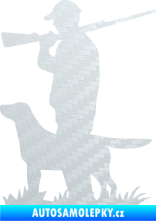 Samolepka Myslivec 005 levá se psem na lovu 3D karbon bílý