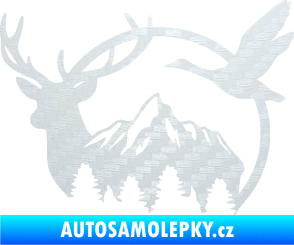 Samolepka Myslivost 002 levá lesní zvěř 3D karbon bílý