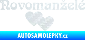 Samolepka Novomanželé 001 nápis se srdíčky 3D karbon bílý