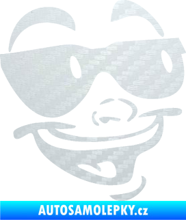 Samolepka Obličej 005 pravá veselý s brýlemi 3D karbon bílý