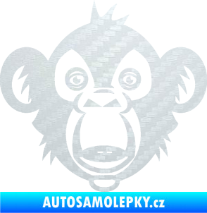Samolepka Opice 003  hlava šimpanze 3D karbon bílý