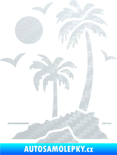 Samolepka Ostrov 002 levá palmy a moře 3D karbon bílý