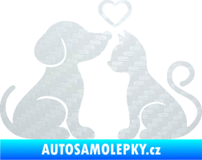 Samolepka Pejsek a kočička 001 levá 3D karbon bílý