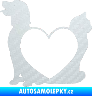 Samolepka Pejsek a kočička love levá 3D karbon bílý