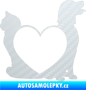 Samolepka Pejsek a kočička love pravá 3D karbon bílý