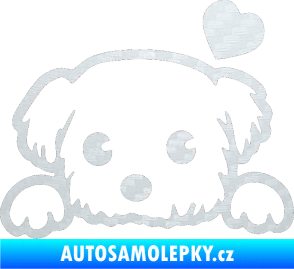 Samolepka Pes 057 pravá se srdíčkem 3D karbon bílý