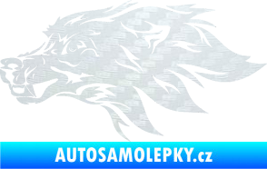 Samolepka Pes 127 levá hlava 3D karbon bílý
