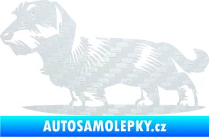 Samolepka Pes 133 levá drsnosrstý jezevčík 3D karbon bílý