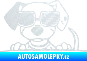 Samolepka Pes s brýlemi 101 levá v autě 3D karbon bílý
